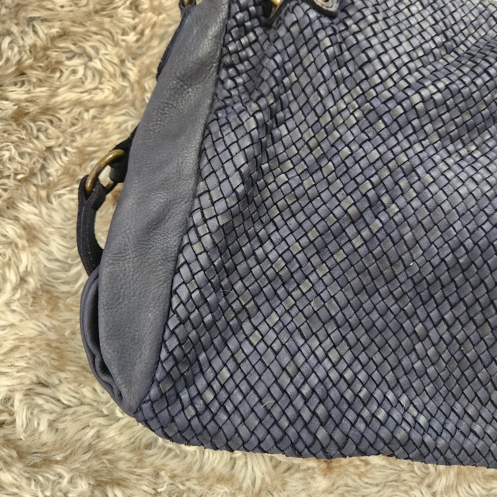 Juliana Cortini Black Leather Weaved Tote With Detachable Shoulder Strap‎